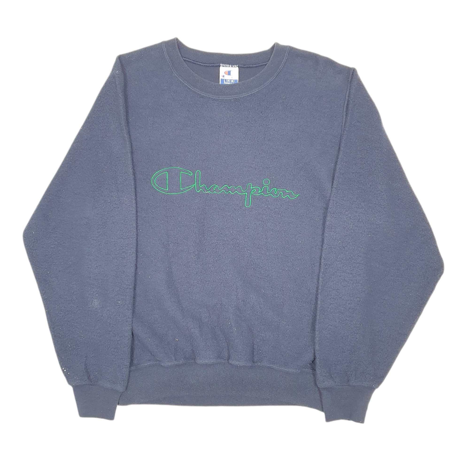 Mens Navy Champion Vintage Script 90s Inside Out Crewneck Jumper