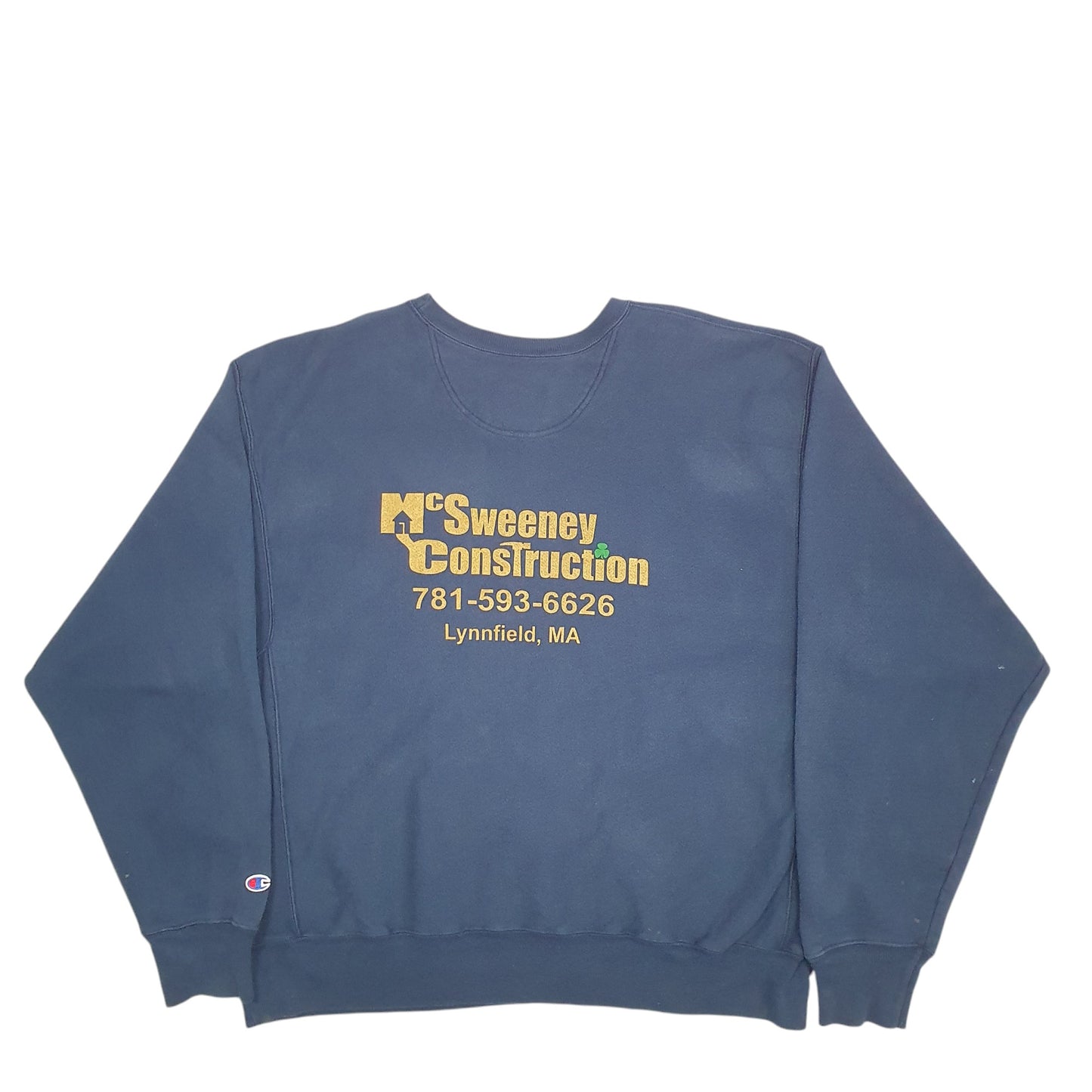 Mens Navy Champion McSqeeney Construction Spellout Crewneck Jumper