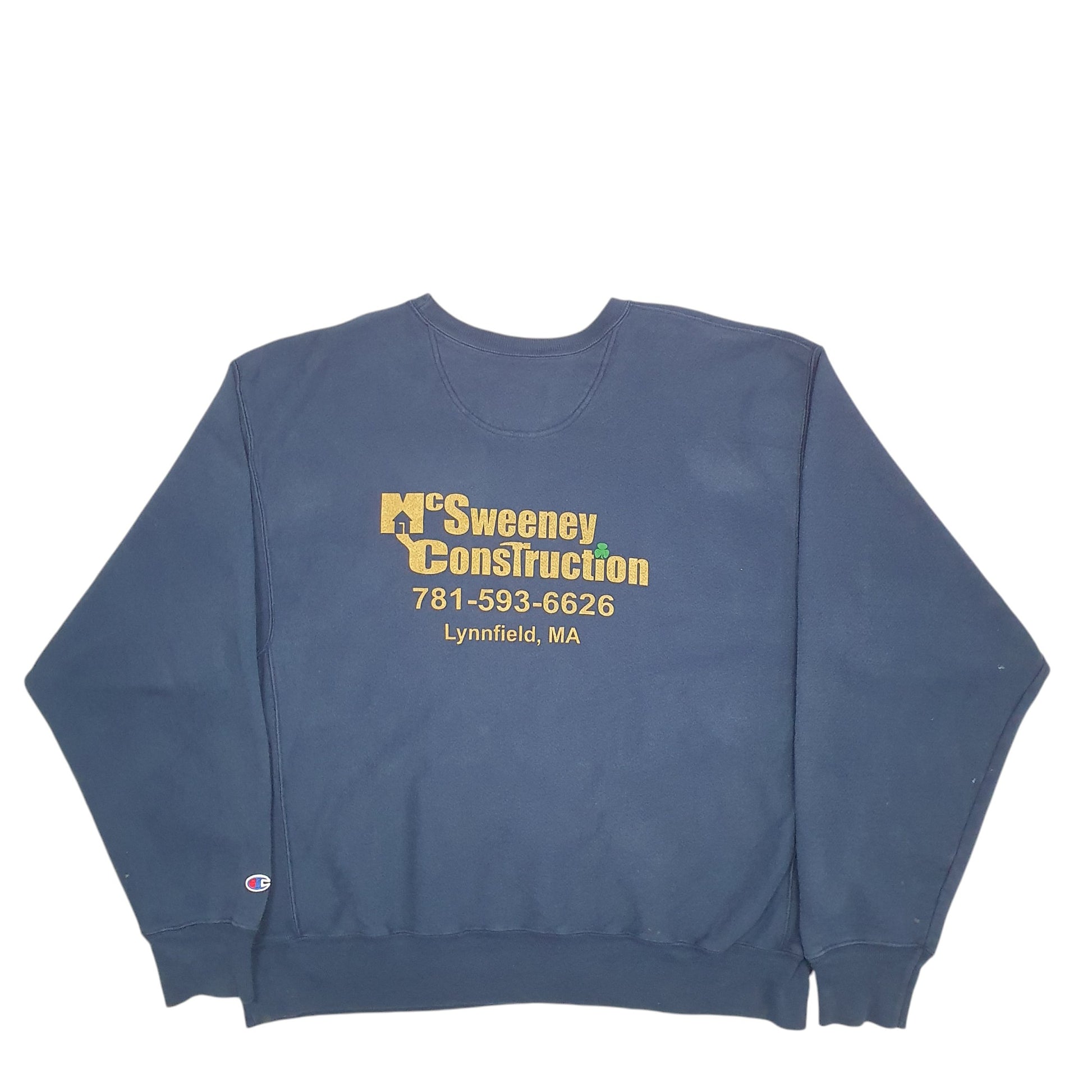 Mens Navy Champion McSqeeney Construction Spellout Crewneck Jumper