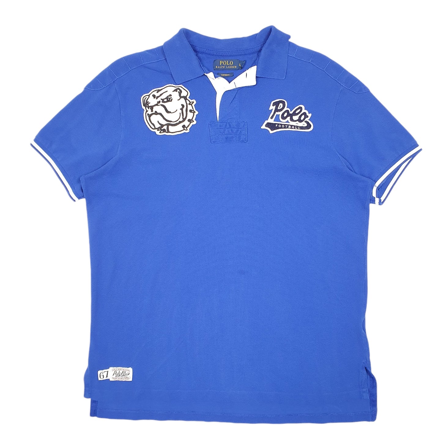 Mens Blue Polo Ralph Lauren Football Bulldogs RL 67 Custom Fit Short Sleeve Polo Shirt