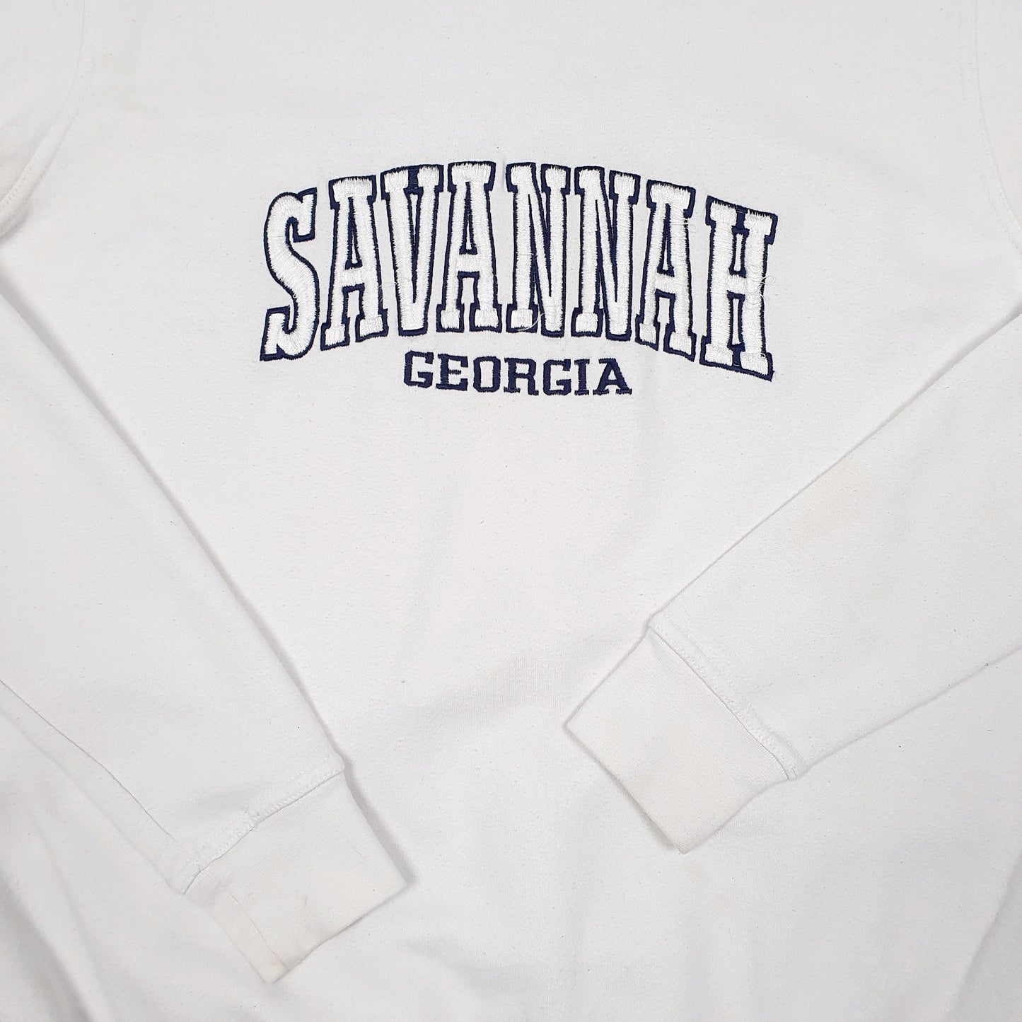 Mens White Pacific & Co Savannah Georgia USA Spellout College Crewneck Jumper