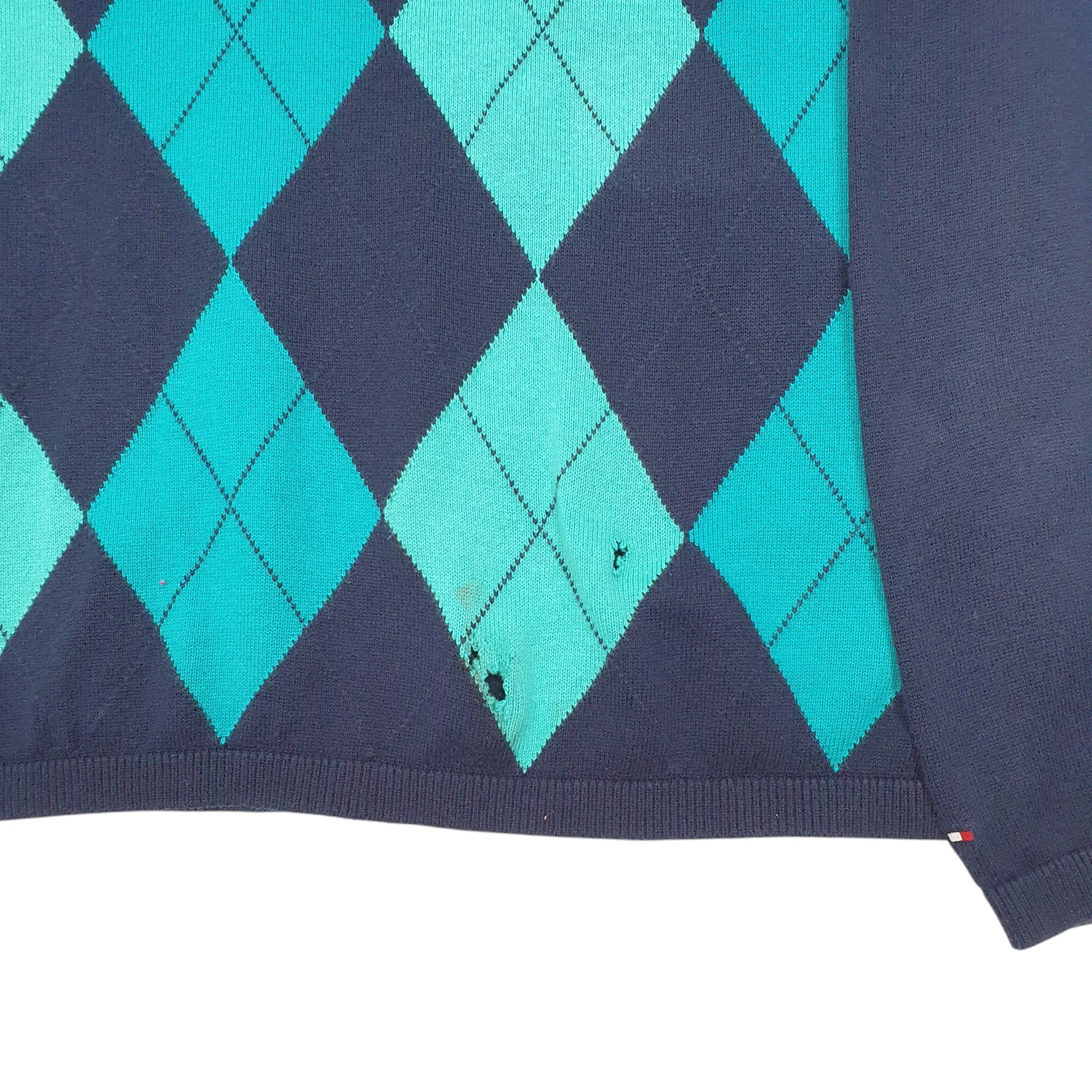 Womens Navy Tommy Hilfiger Argyle Knit Pima V Neck Jumper