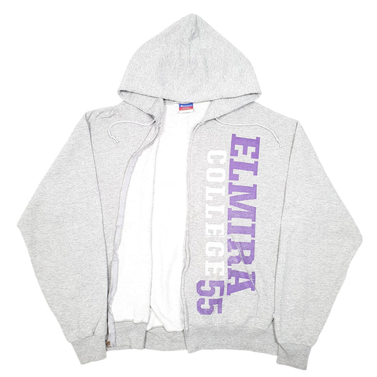 Mens Grey Champion Hoodie Elmira College USA Spellout Full Zip Jumper