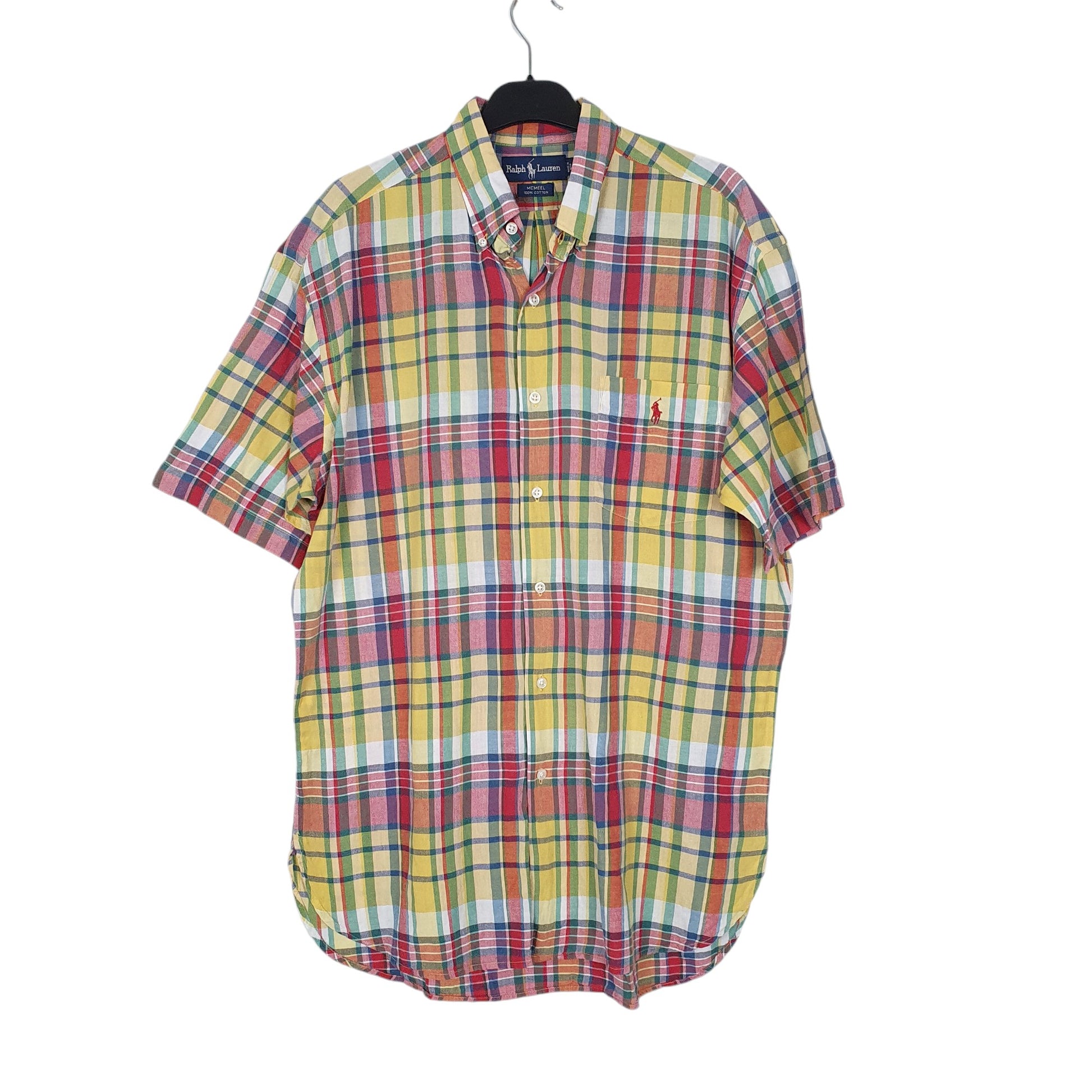 Mens Yellow Ralph Lauren Oxford Madras Short Sleeve Shirt