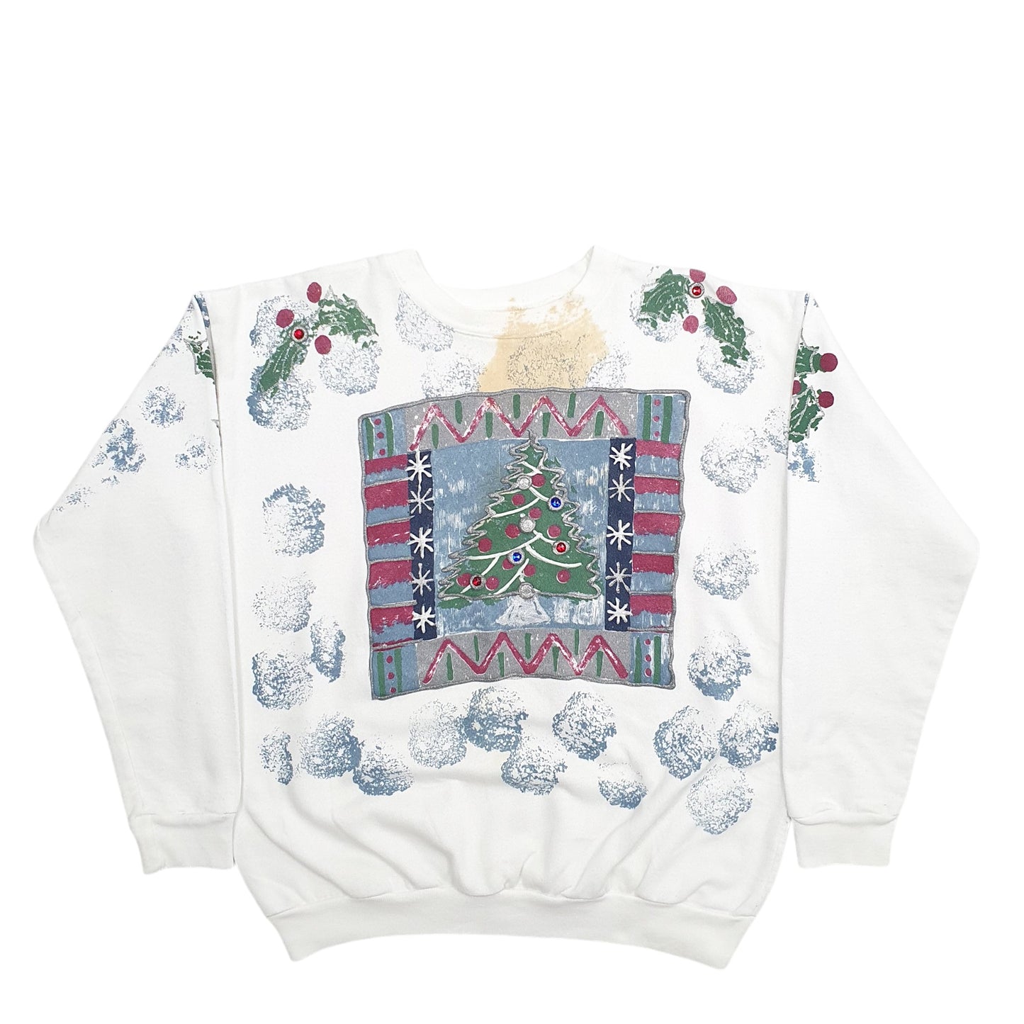 Mens White India Ink Christmas Festive Crewneck Jumper