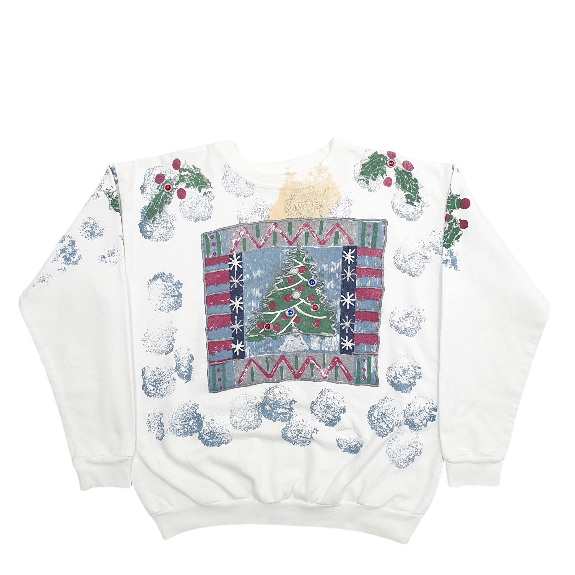 Mens White India Ink Christmas Festive Crewneck Jumper