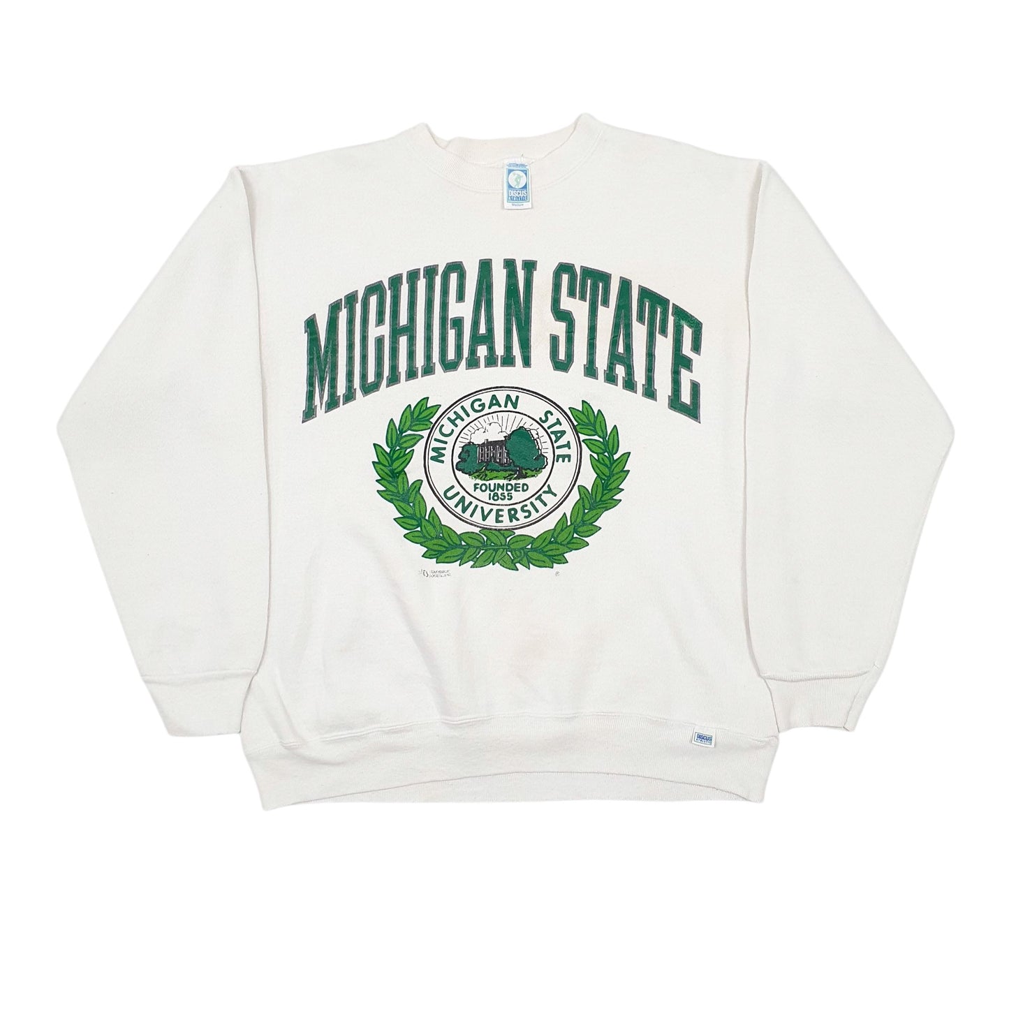 Mens White Discus Athletics Vintage 90s Michigan State University Crewneck Jumper