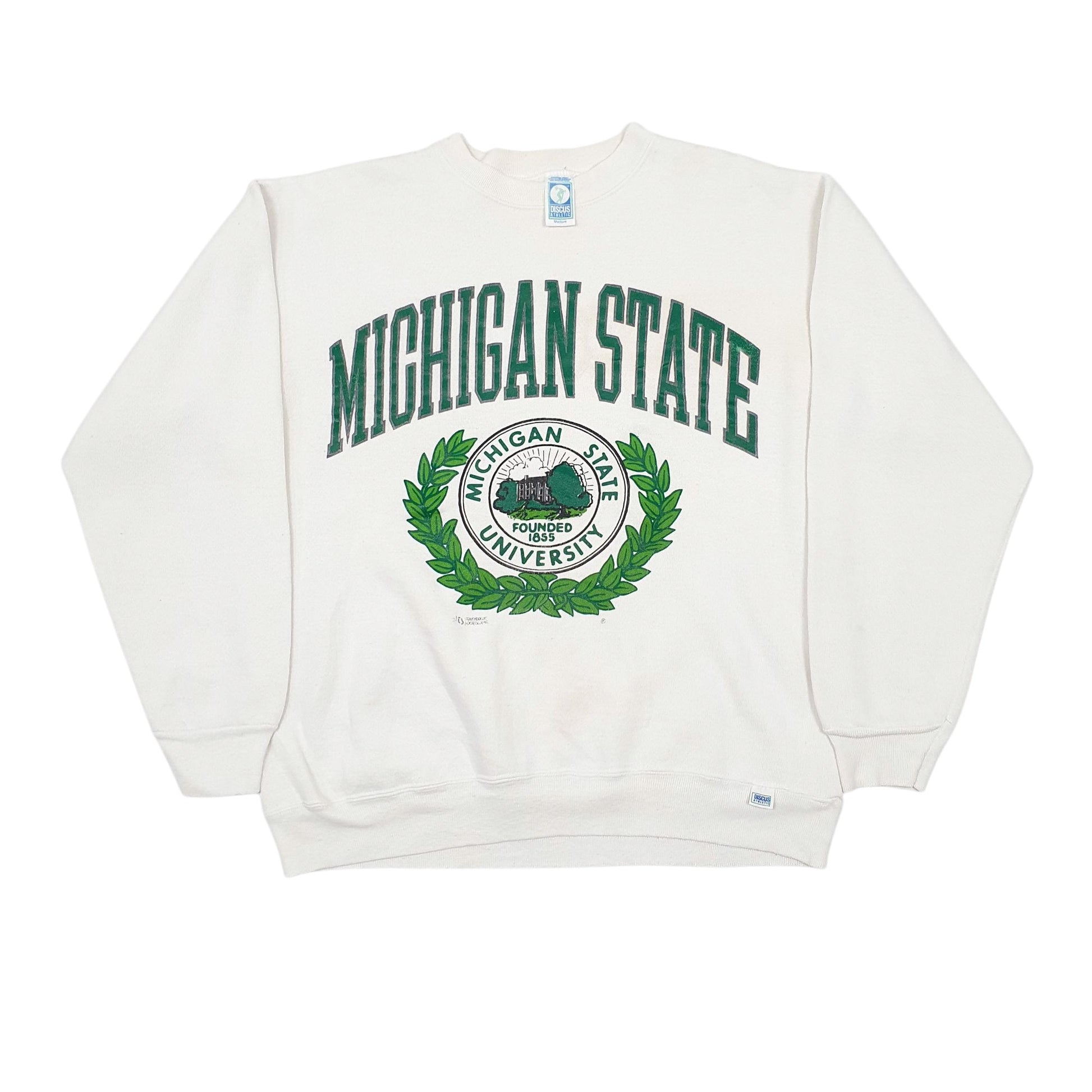 Mens White Discus Athletics Vintage 90s Michigan State University Crewneck Jumper