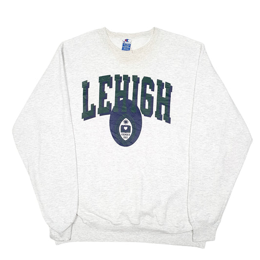 Mens Grey Champion Vintage 90s Lehigh University Spellout Made In U.S.A Crewneck Jumper