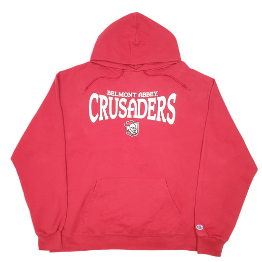 Mens Red Champion Belmont Abbey Crusaders USA Football Spellout Hoodie Jumper