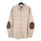 Mens Beige Chaps Herringbone Twill HBT Overshirt Shacket Long Sleeve Shirt