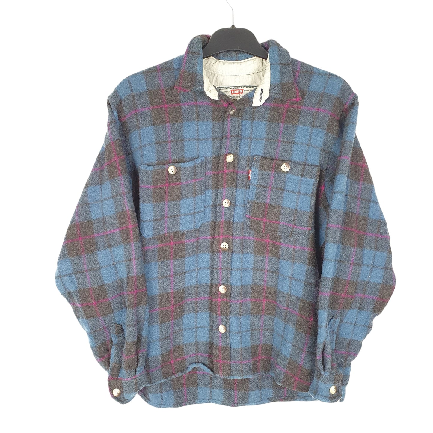 Womens Blue Levis Wool Overshirt Shacket Lumberjack Long Sleeve Shirt