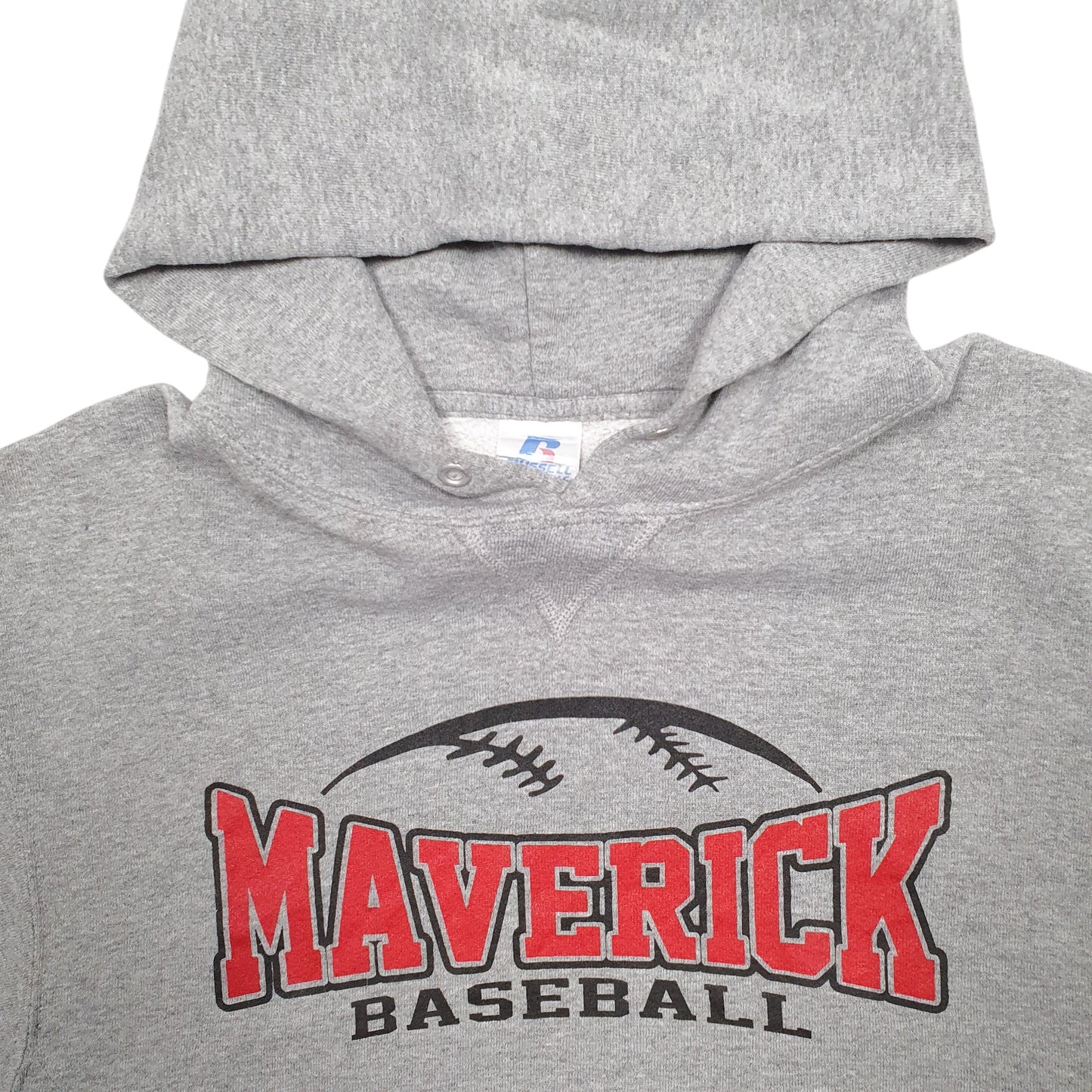 Mens Grey Russell Athletic Maverick Baseball Spellout Hoodie Jumper