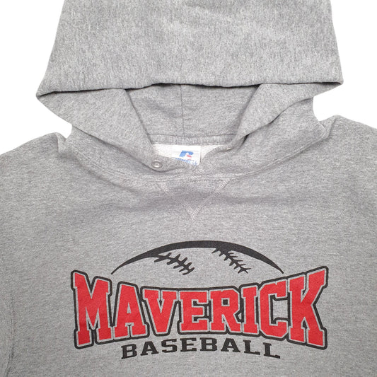 Mens Grey Russell Athletic Maverick Baseball Spellout Hoodie Jumper