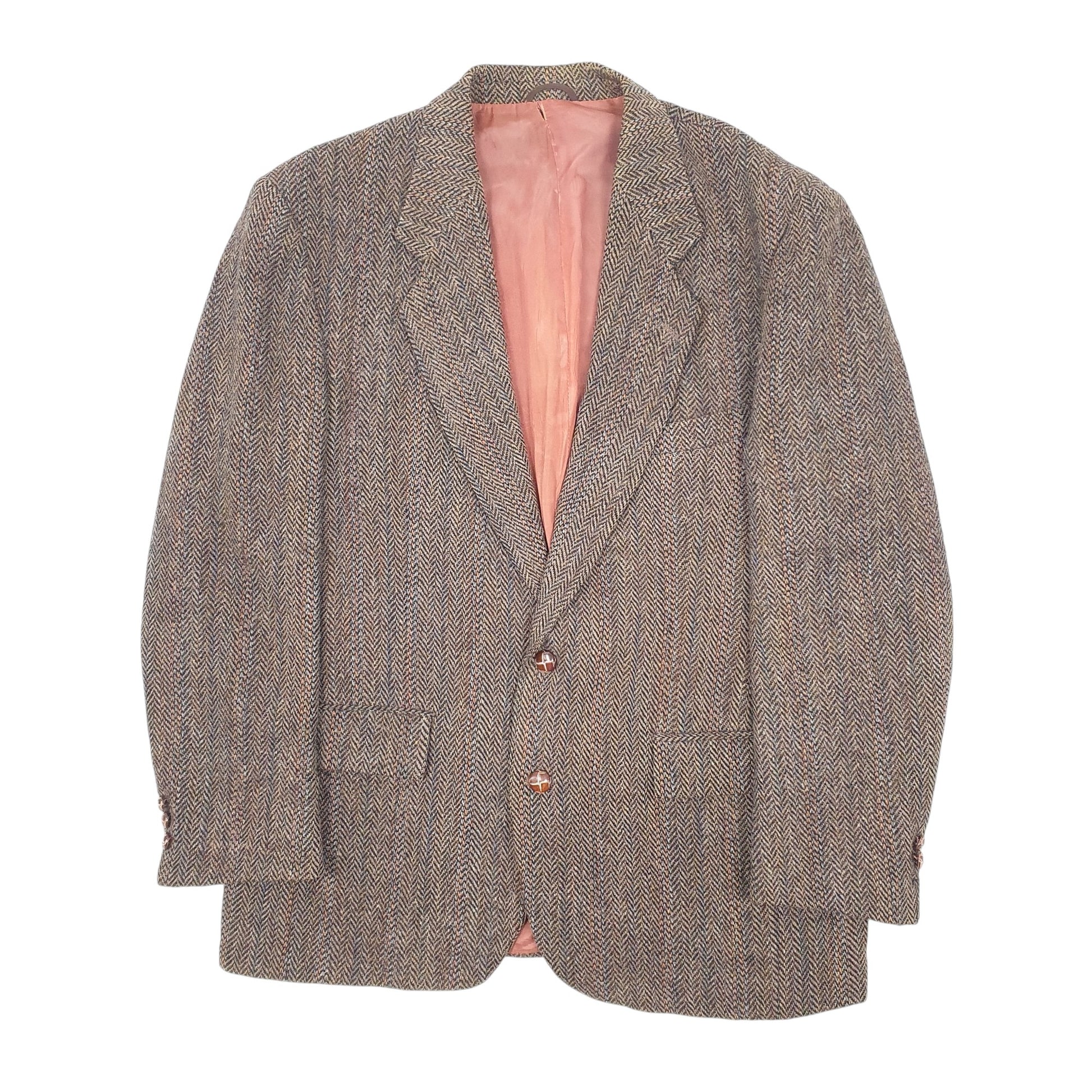 Mens Brown Sears Harris Tweed Herringbone  Coat