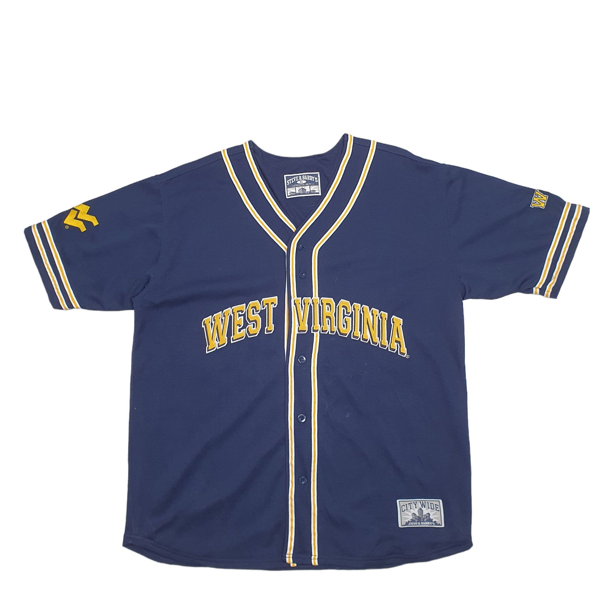 Mens Navy Steve & Barrys Baseball Jersey West Virginia Spellout Short Sleeve T Shirt