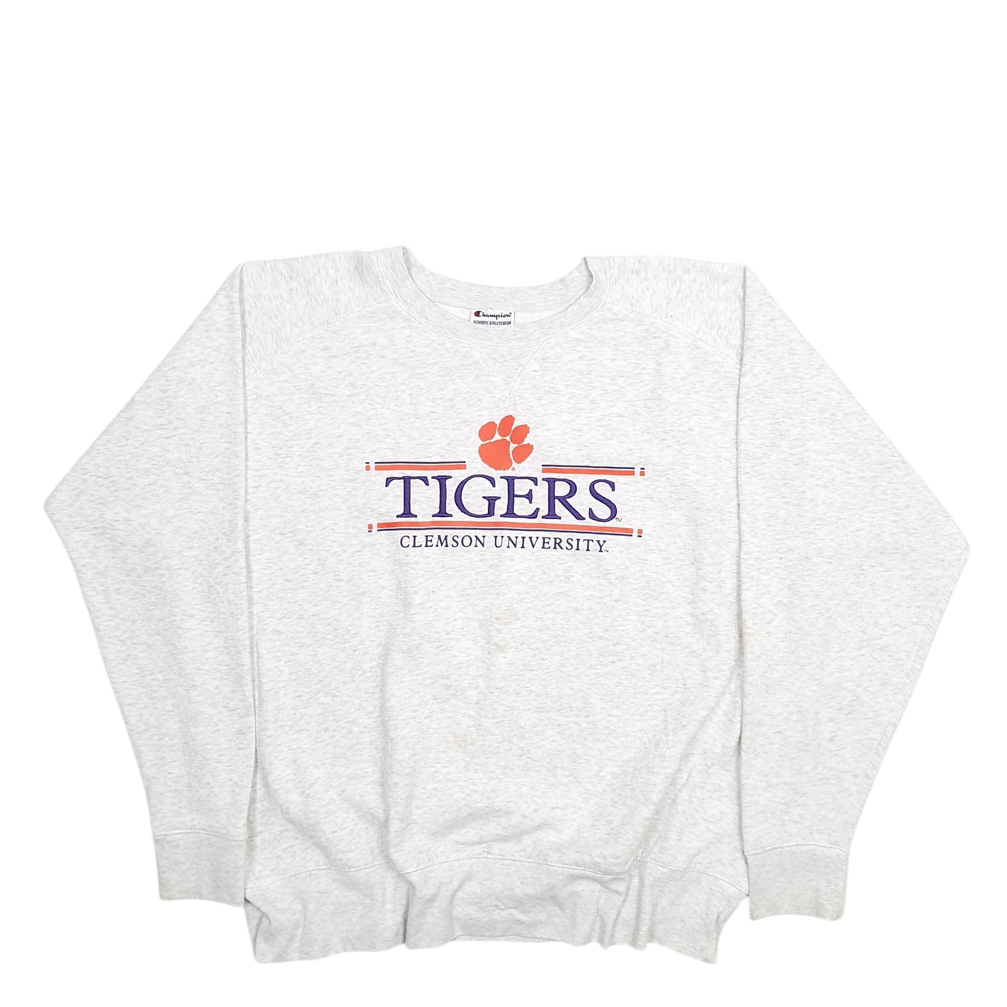 Mens Grey Champion Clemson University Tigers Spellout Crewneck Jumper