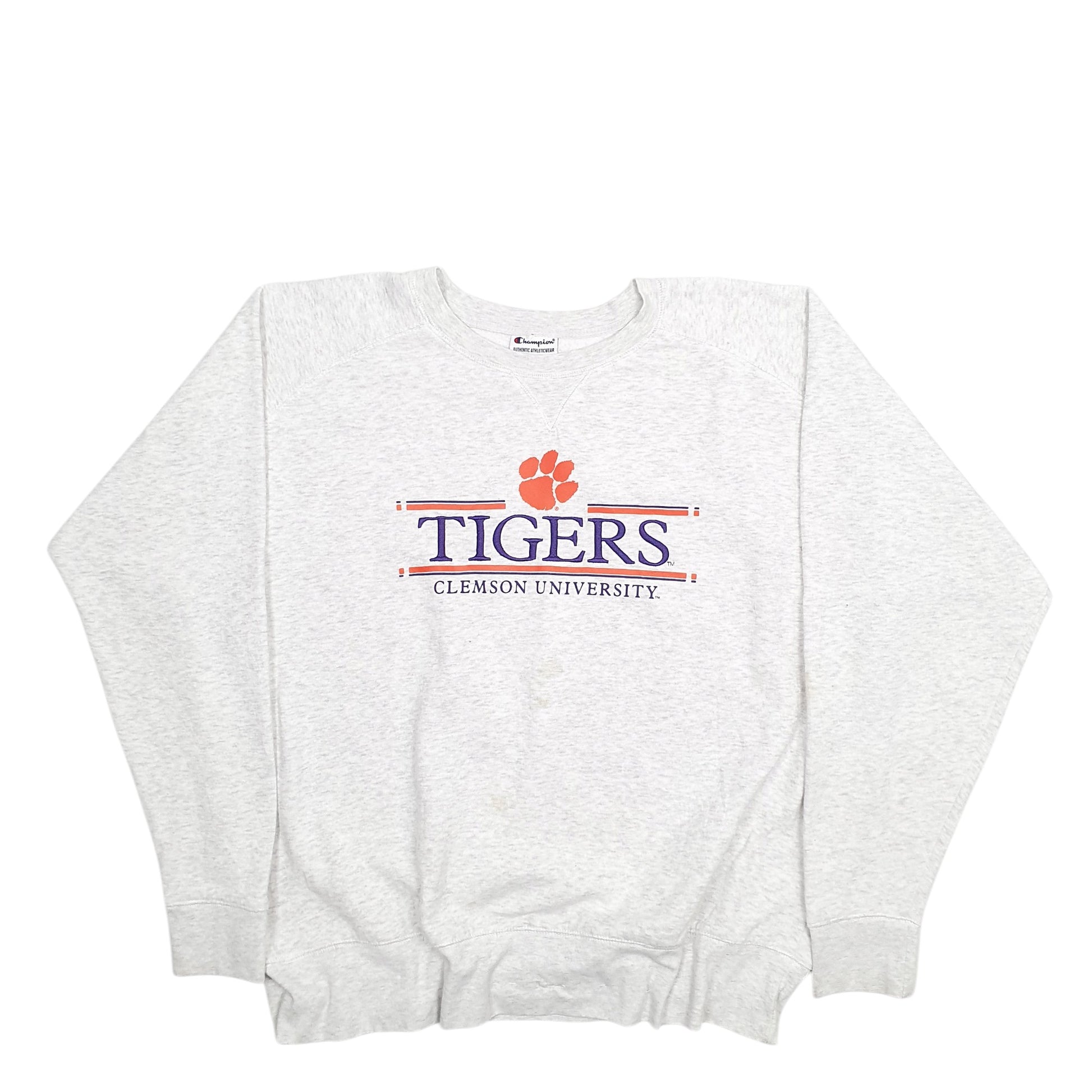 Mens Grey Champion Clemson University Tigers Spellout Crewneck Jumper
