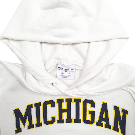 Womens White Champion Michigan Spellout Hoodie Jumper