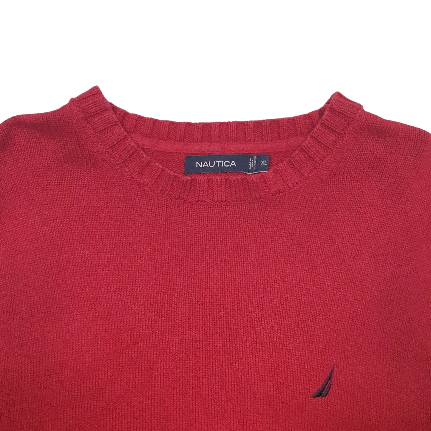 Mens Red Nautica Knit Crewneck Jumper