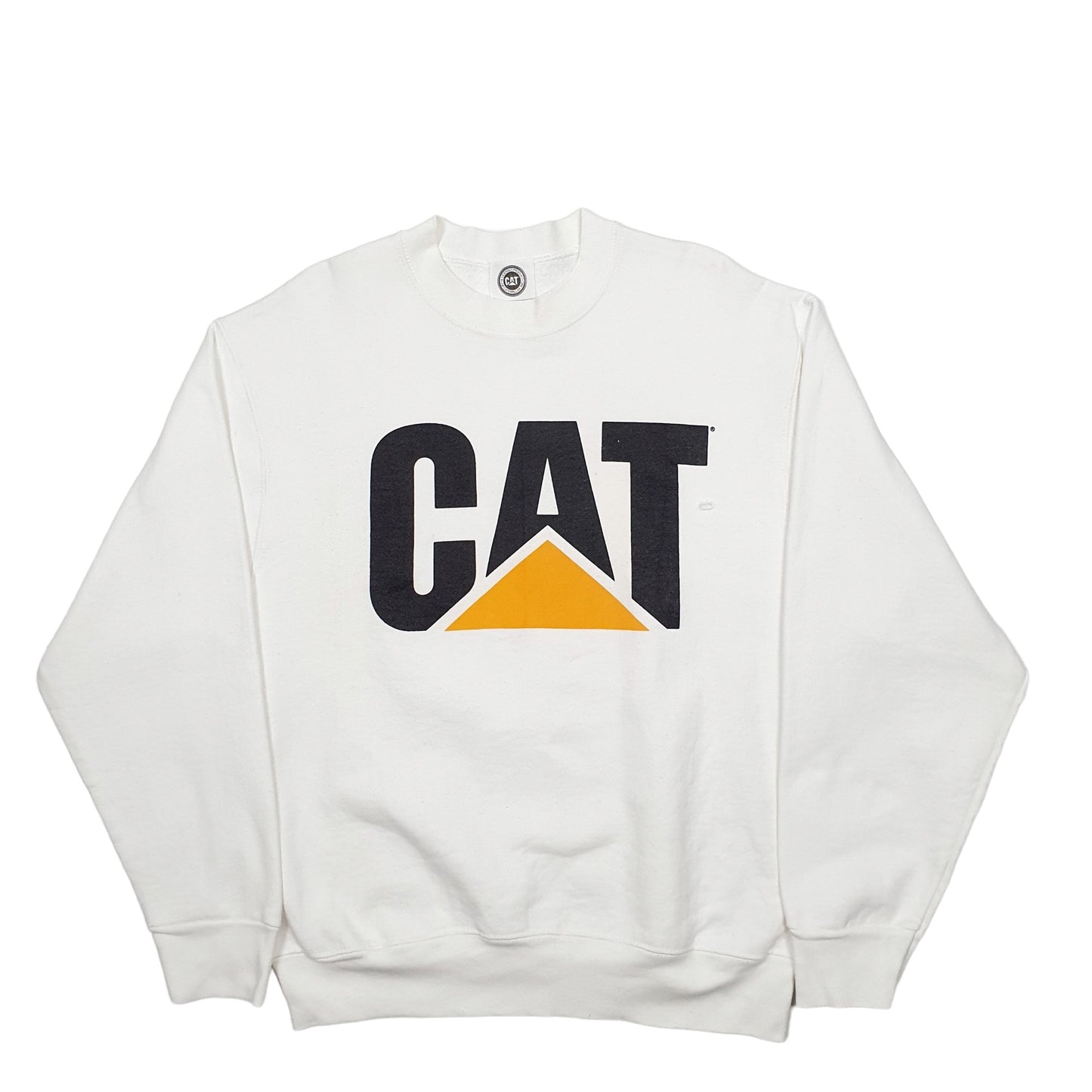 Mens White Cat Spellout Crewneck Jumper
