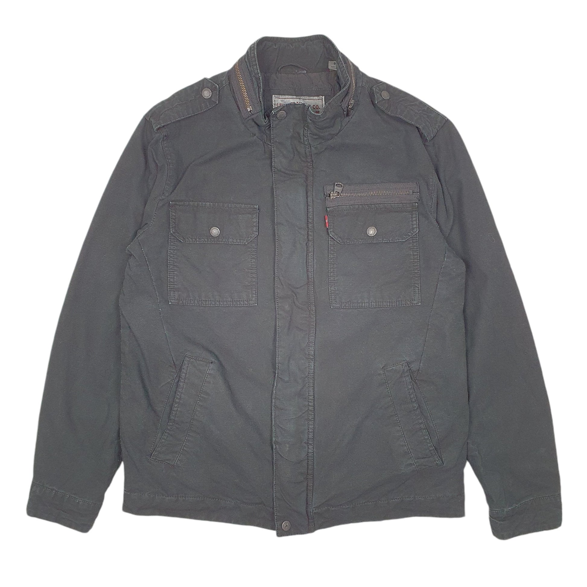 Mens Black Levis Military Army Zip  Coat