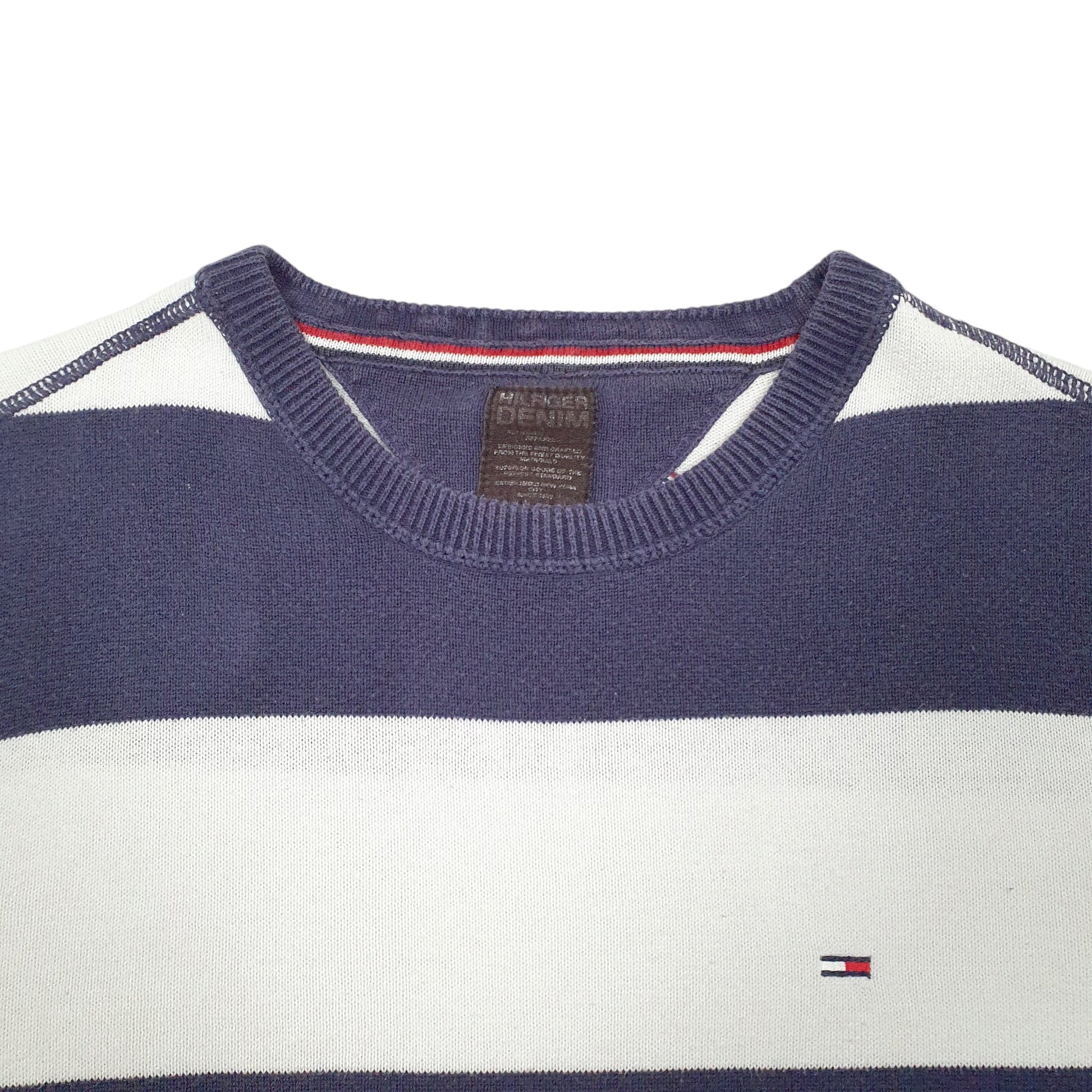 Mens Navy Tommy Hilfiger Knit Stripe Crewneck Jumper