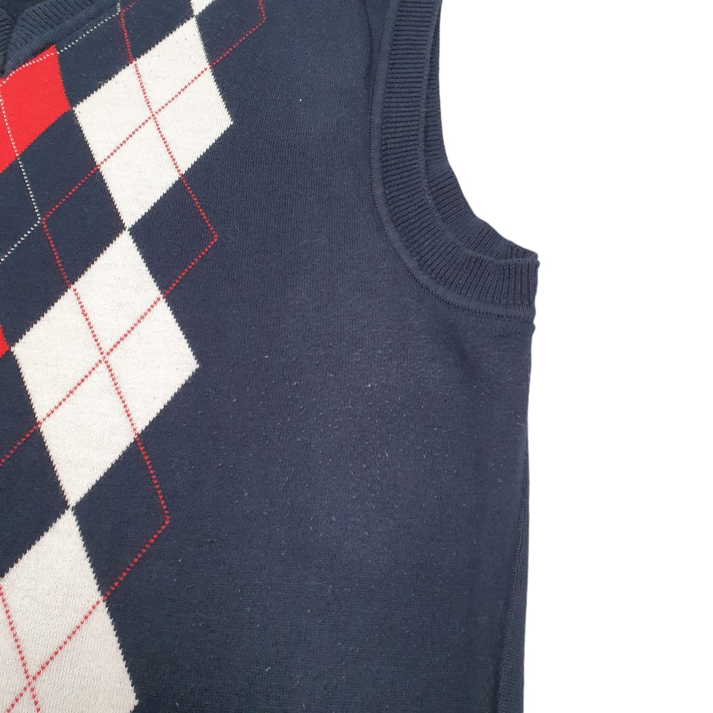 Mens Navy Tommy Hilfiger Knit Tank Top Sweater Vest Argyle V Neck Jumper