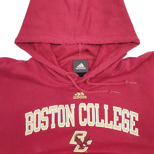 Mens Burgundy Adidas Boston College Spellout Hoodie Jumper