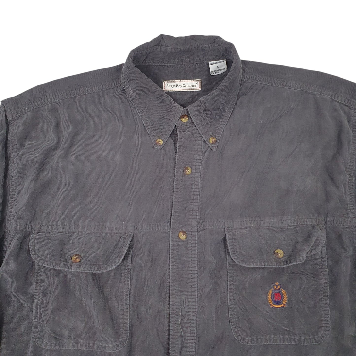 Mens Grey Bugle Boy Company Corduroy Long Sleeve Shirt