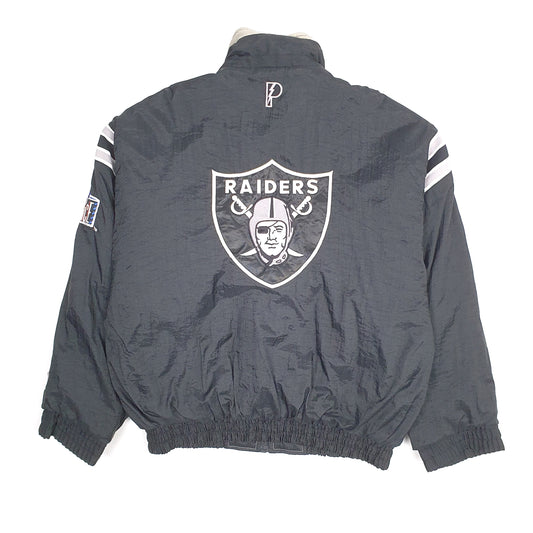 Mens Black Pro Player Vintage 1990s Oakland Raiders NFL Reversible  Coat