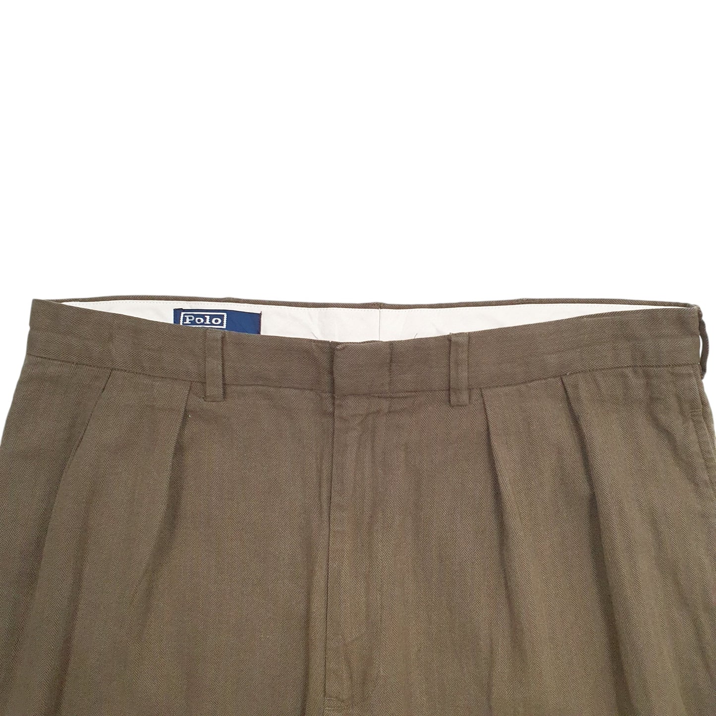 Mens Khaki Polo Ralph Lauren Double Pleated Vintage 2000's Chino Trousers