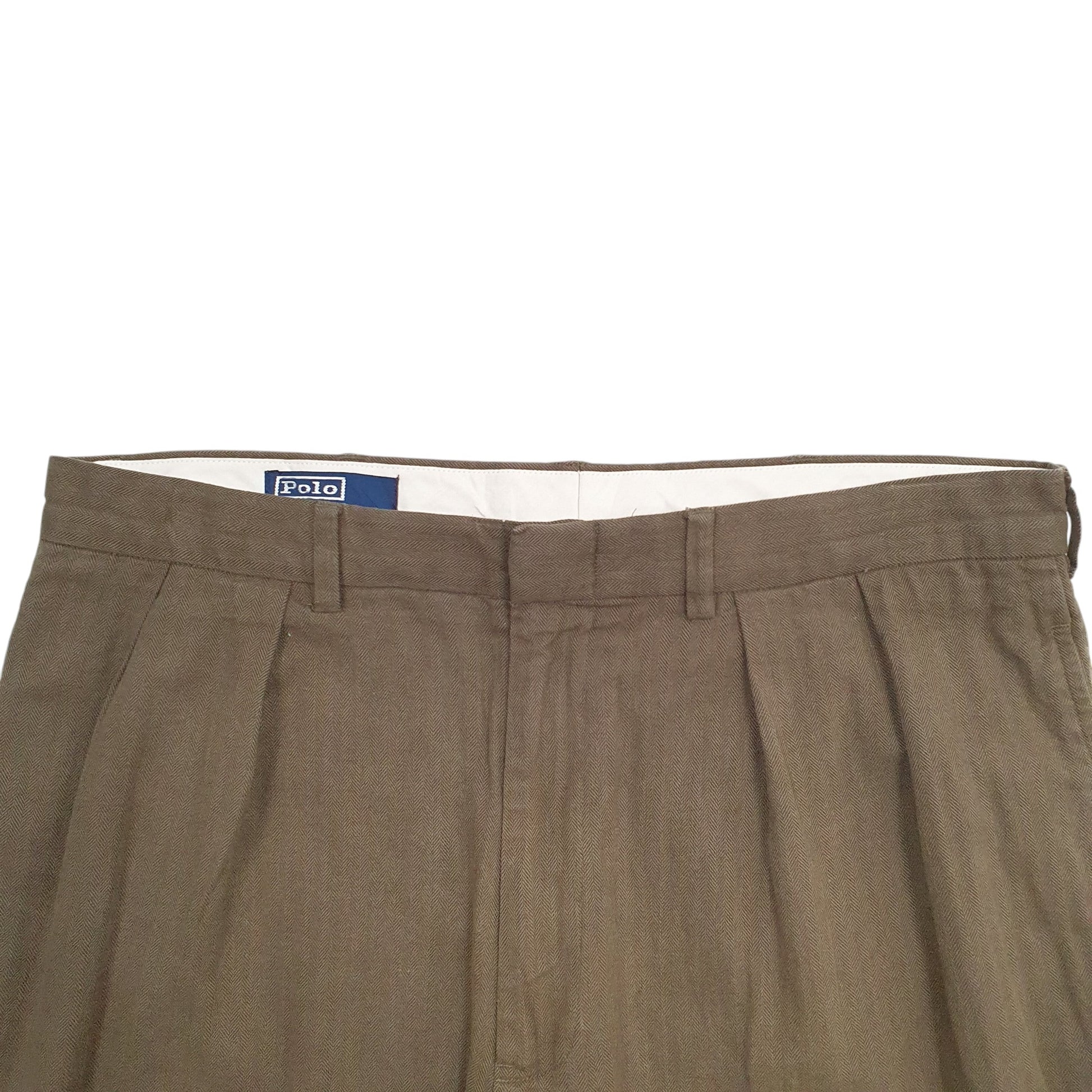 Mens Khaki Polo Ralph Lauren Double Pleated Vintage 2000's Chino Trousers