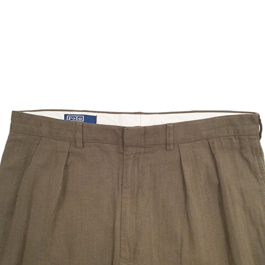 Mens Khaki Polo Ralph Lauren Double Pleated Vintage 2000's Chino Trousers