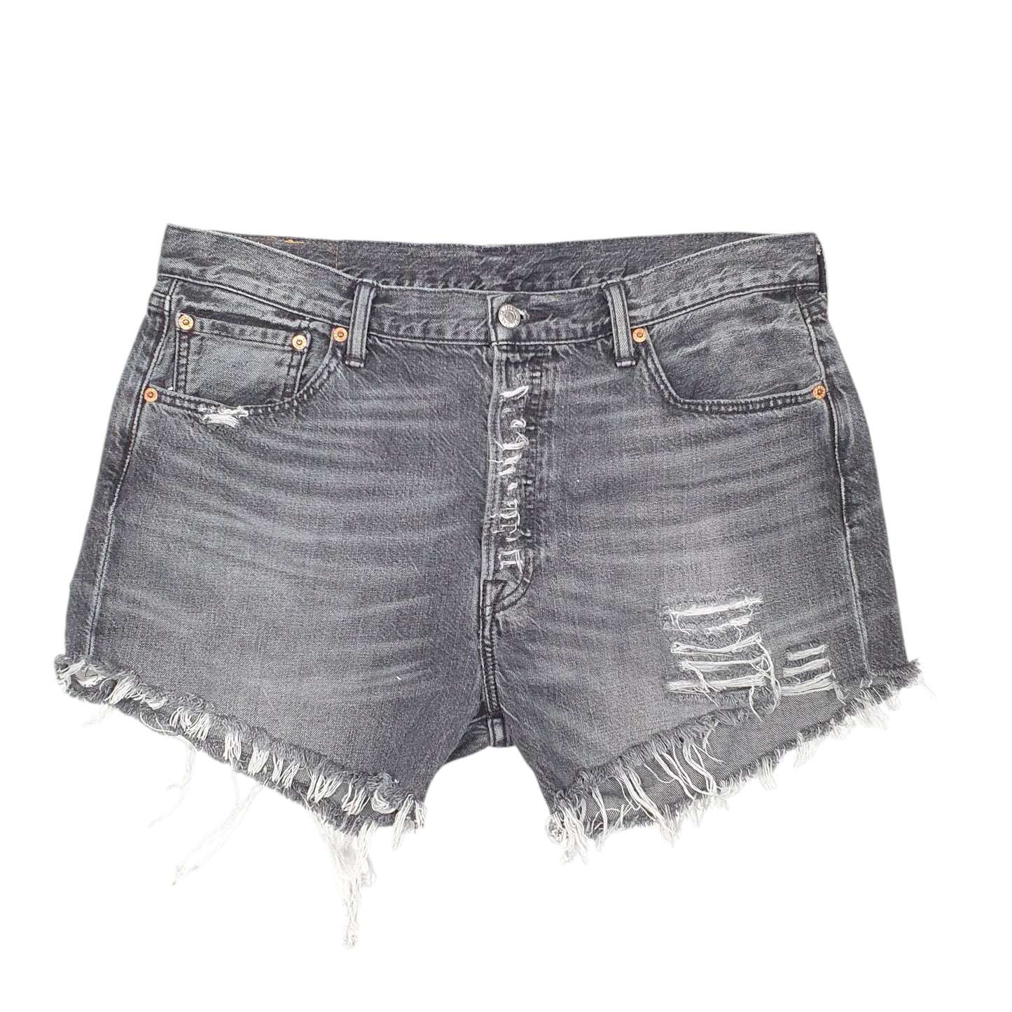 Womens Grey Levis 501 Denim Jorts Cut Off Hot Pants Distressed Denim Shorts
