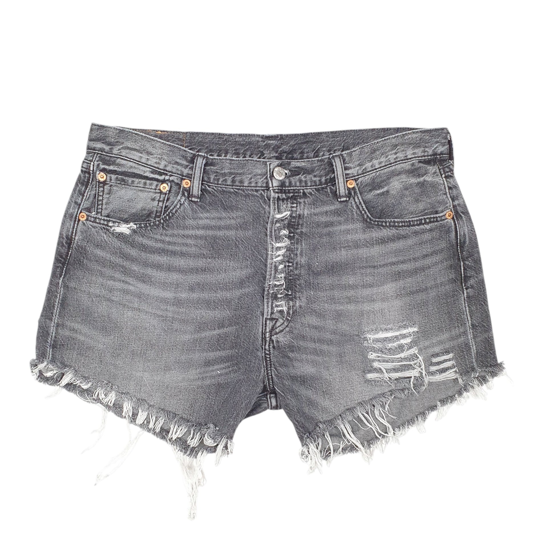 Womens Grey Levis 501 Denim Jorts Cut Off Hot Pants Distressed Denim Shorts