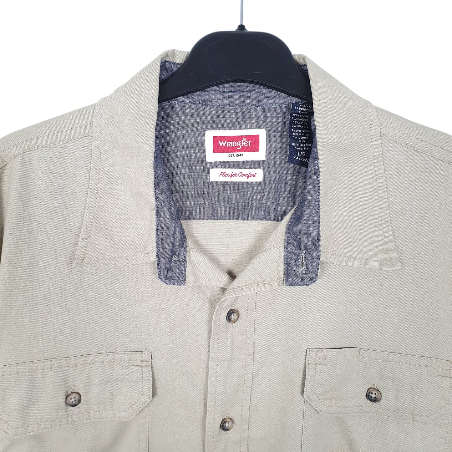 Mens Beige Wrangler Work Flex Comfort Short Sleeve Shirt