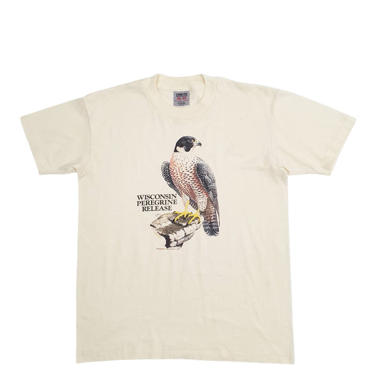 Mens Yellow Oneita Single Stitch Vintage 90s Wisconsin Peregrine Short Sleeve T Shirt