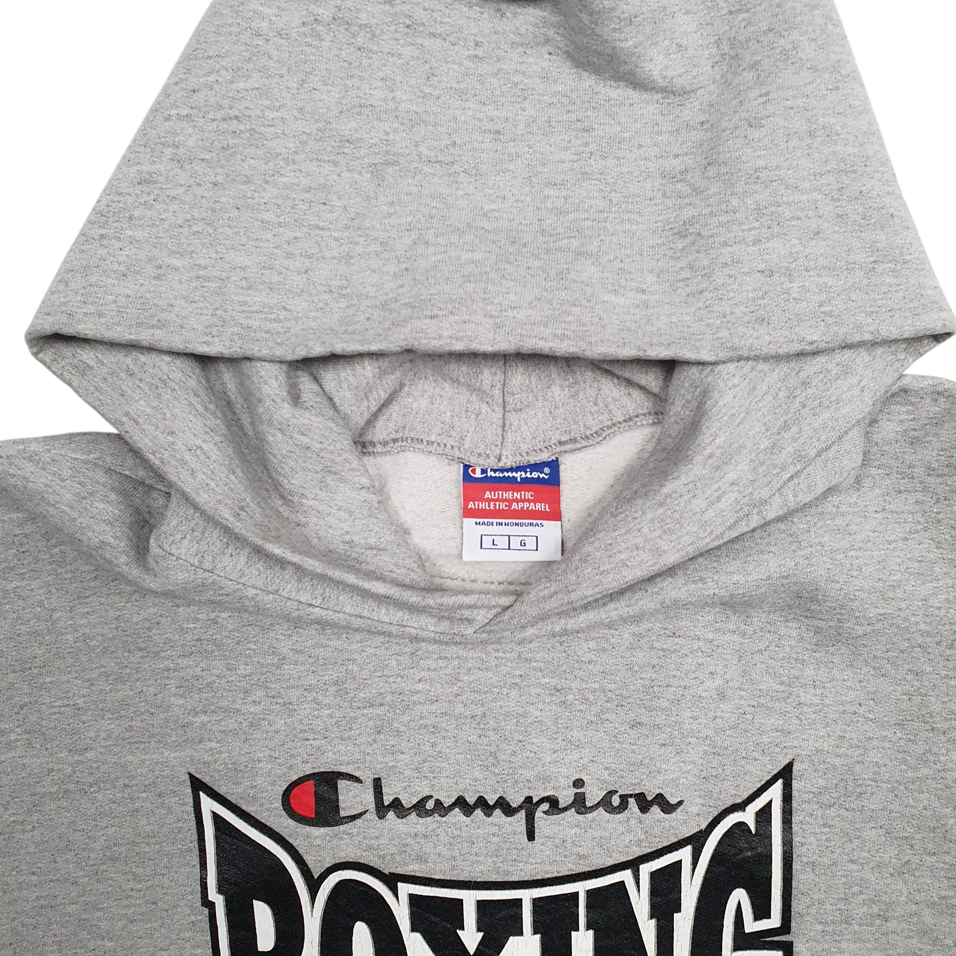 Mens Grey Champion Boxing Spellout Hoodie Jumper