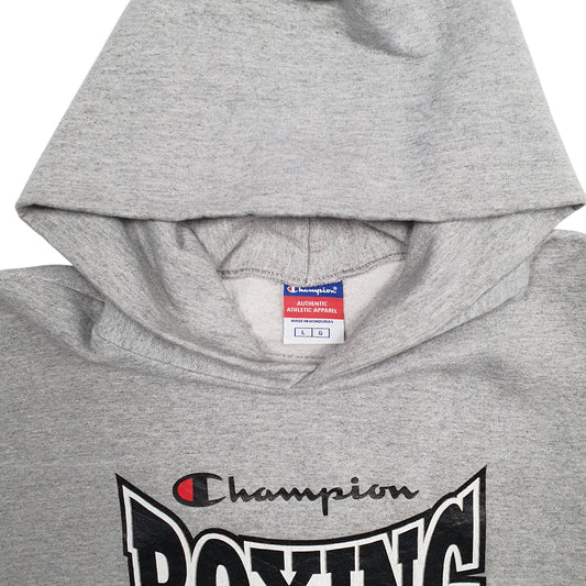 Mens Grey Champion Boxing Spellout Hoodie Jumper