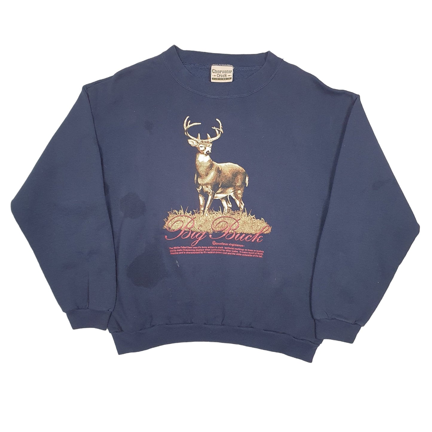 Mens Navy Clearwater Creek Vintage Big Buck Deer Hunting Crewneck Jumper