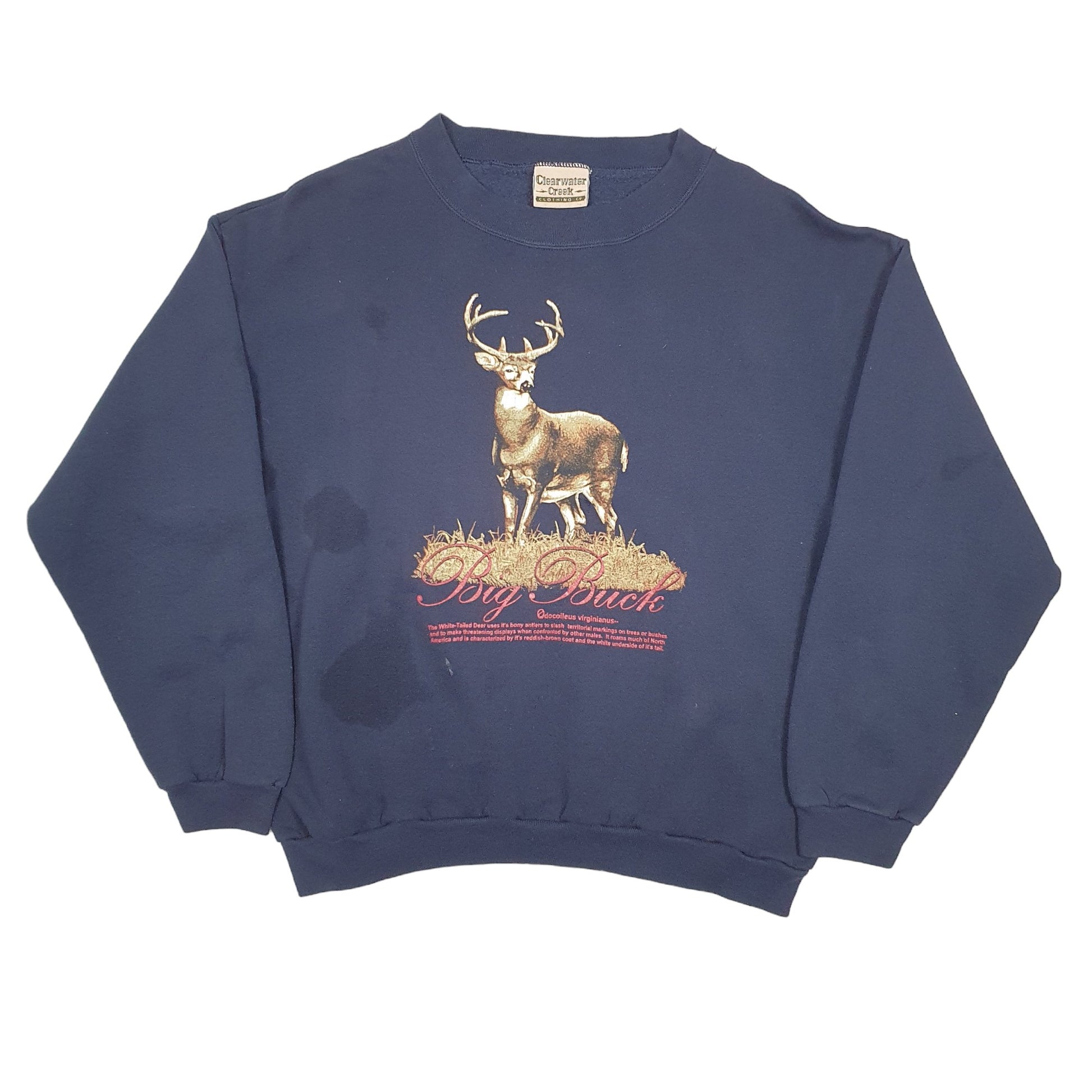 Mens Navy Clearwater Creek Vintage Big Buck Deer Hunting Crewneck Jumper