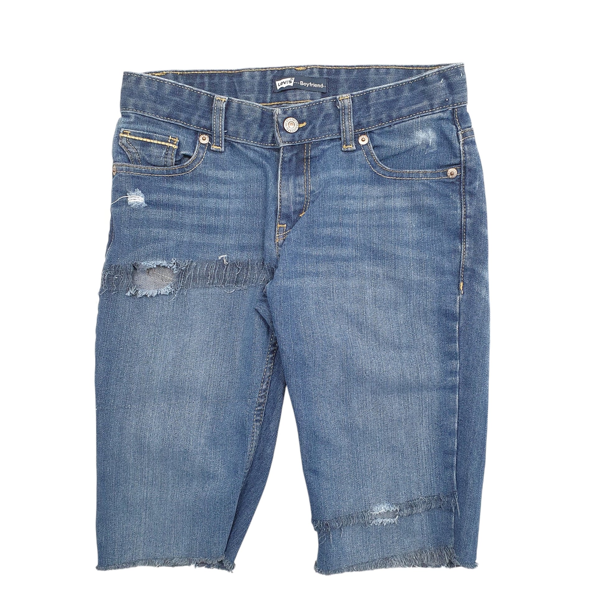 Womens Blue Levis Distressed Stretch Fit Denim Shorts