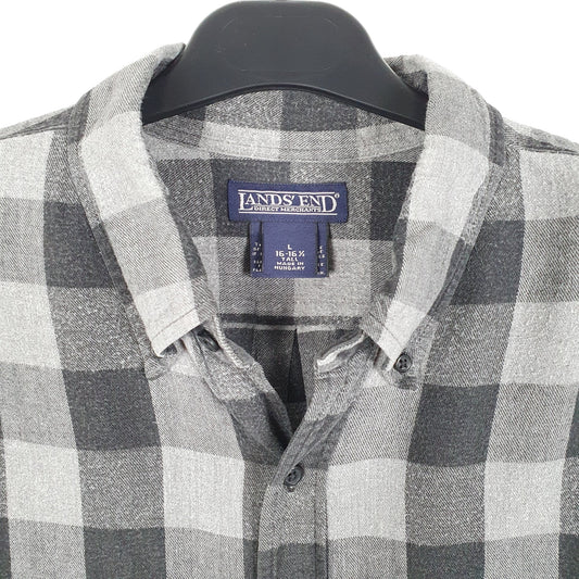 Mens Grey Lands End Flannel Overshirt Shacket Tall Long Sleeve Shirt