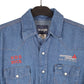 Mens Blue Wrangler Denim Jeans Western Pearl Snap Cowboy Southern Energy USA Long Sleeve Shirt