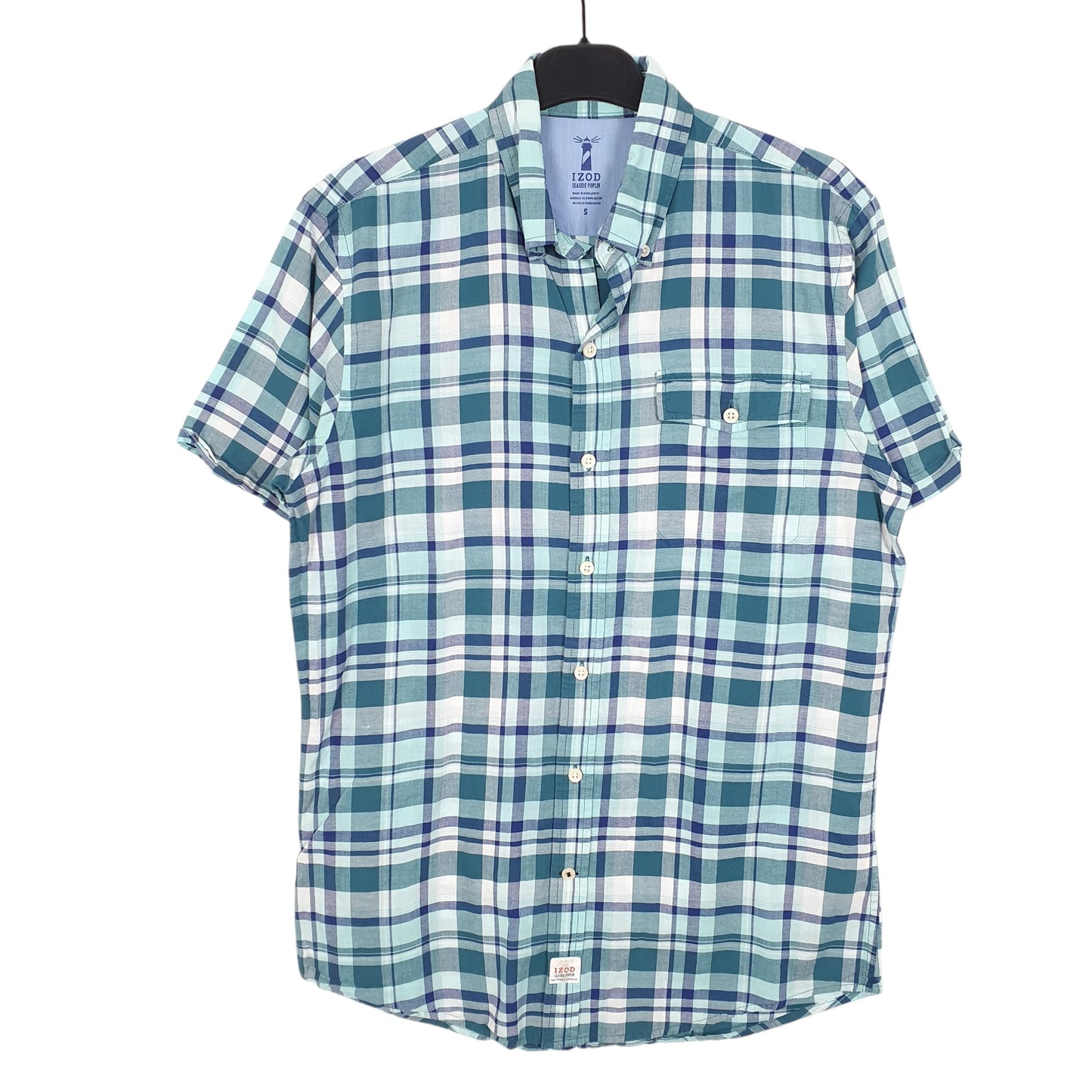 Mens Green Izod Seaside Poplin Short Sleeve Shirt