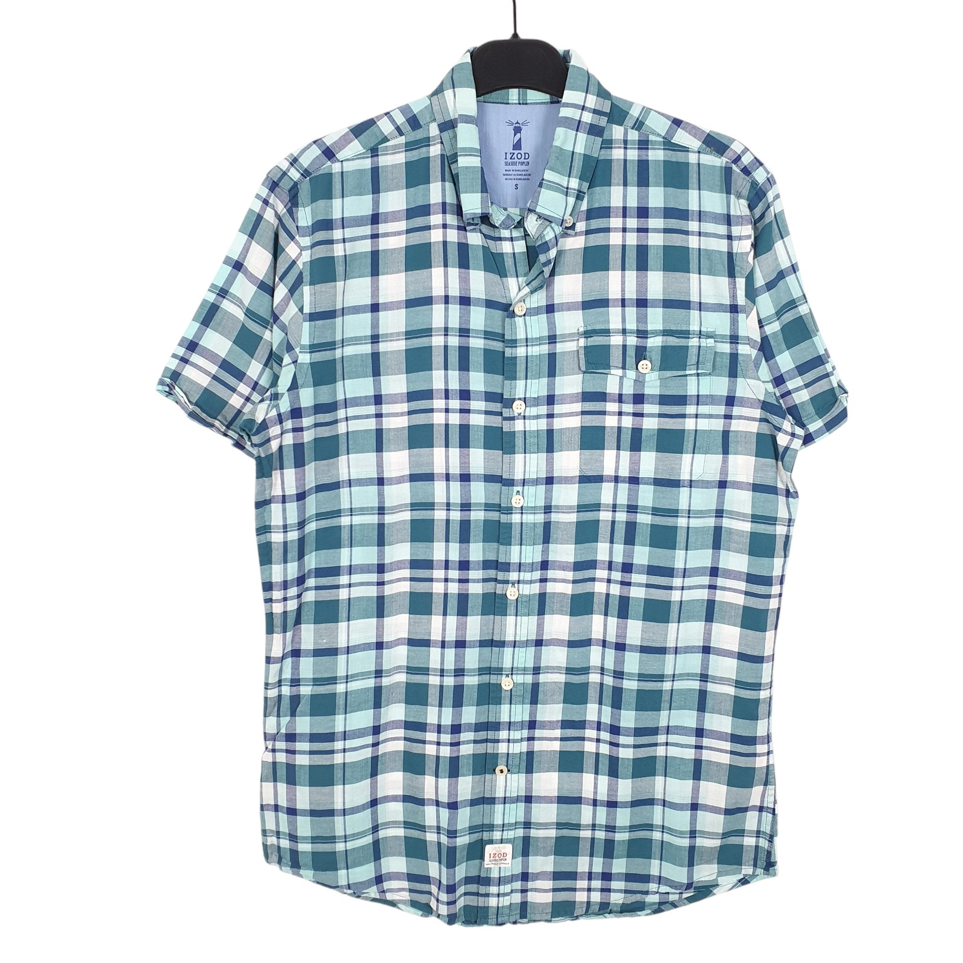 Mens Green Izod Seaside Poplin Short Sleeve Shirt