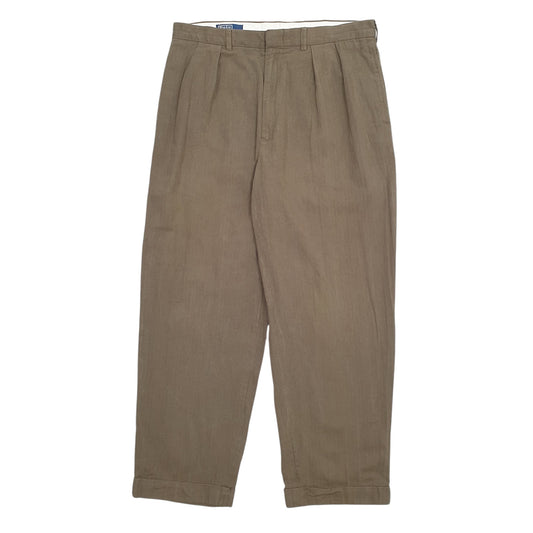 Mens Khaki Polo Ralph Lauren Double Pleated Vintage 2000's Chino Trousers