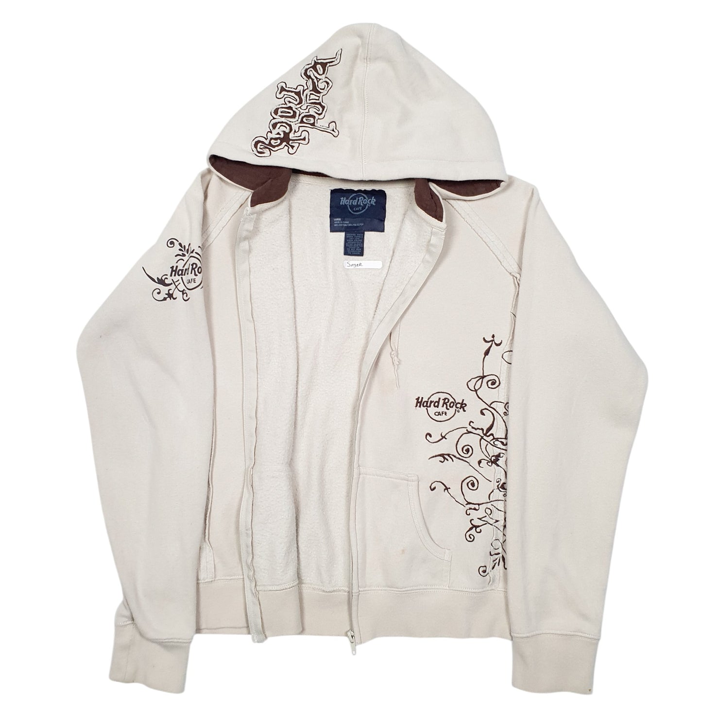 Womens Cream Hard Rock Cafe Hoodie Full Zip Jumper