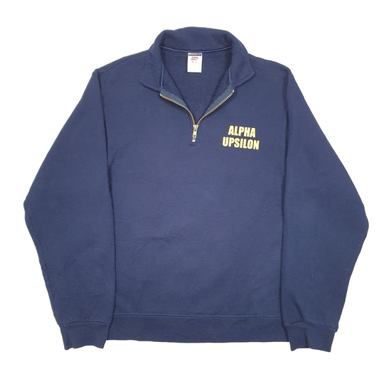 Womens Navy Jerzees Alpha Upsilon USA College Fraternity Frat House Quarter Zip Jumper